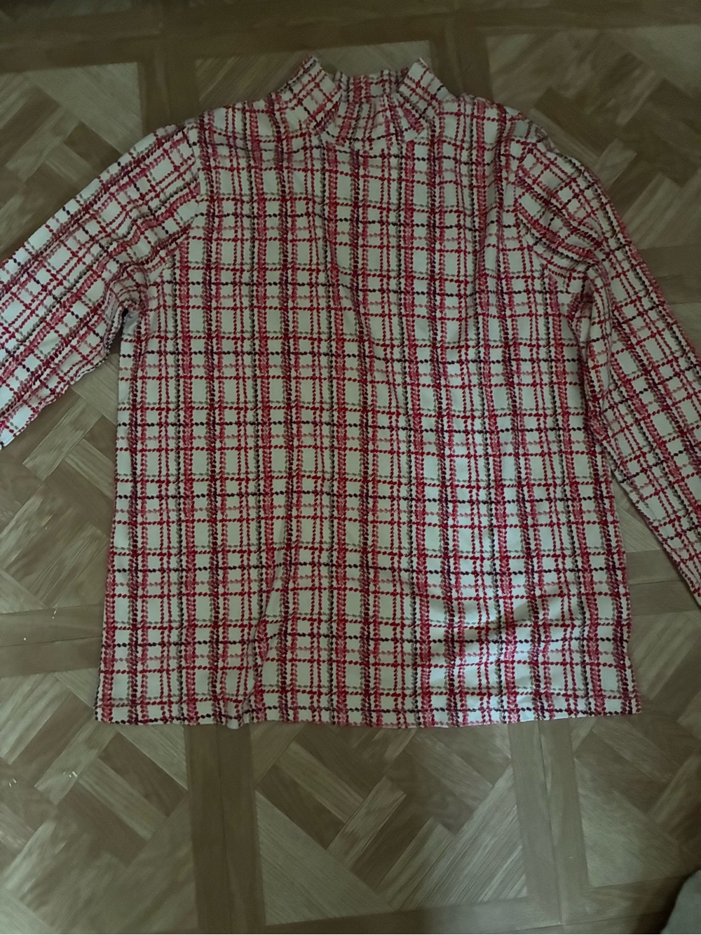 Men's Cream and Red Plaid Long-Sleeve Top